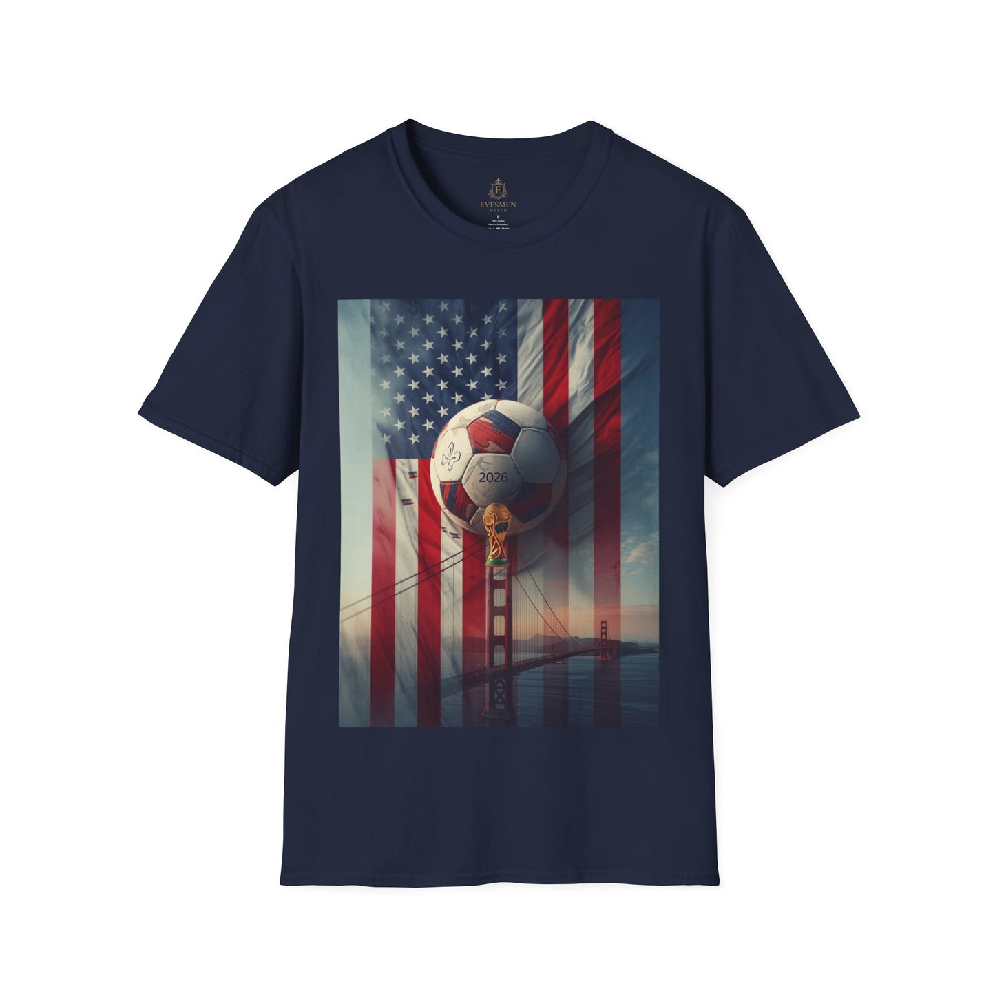 American Soccer Poster T-Shirt — Golden Gate Ball & Flag Graphic Tee
