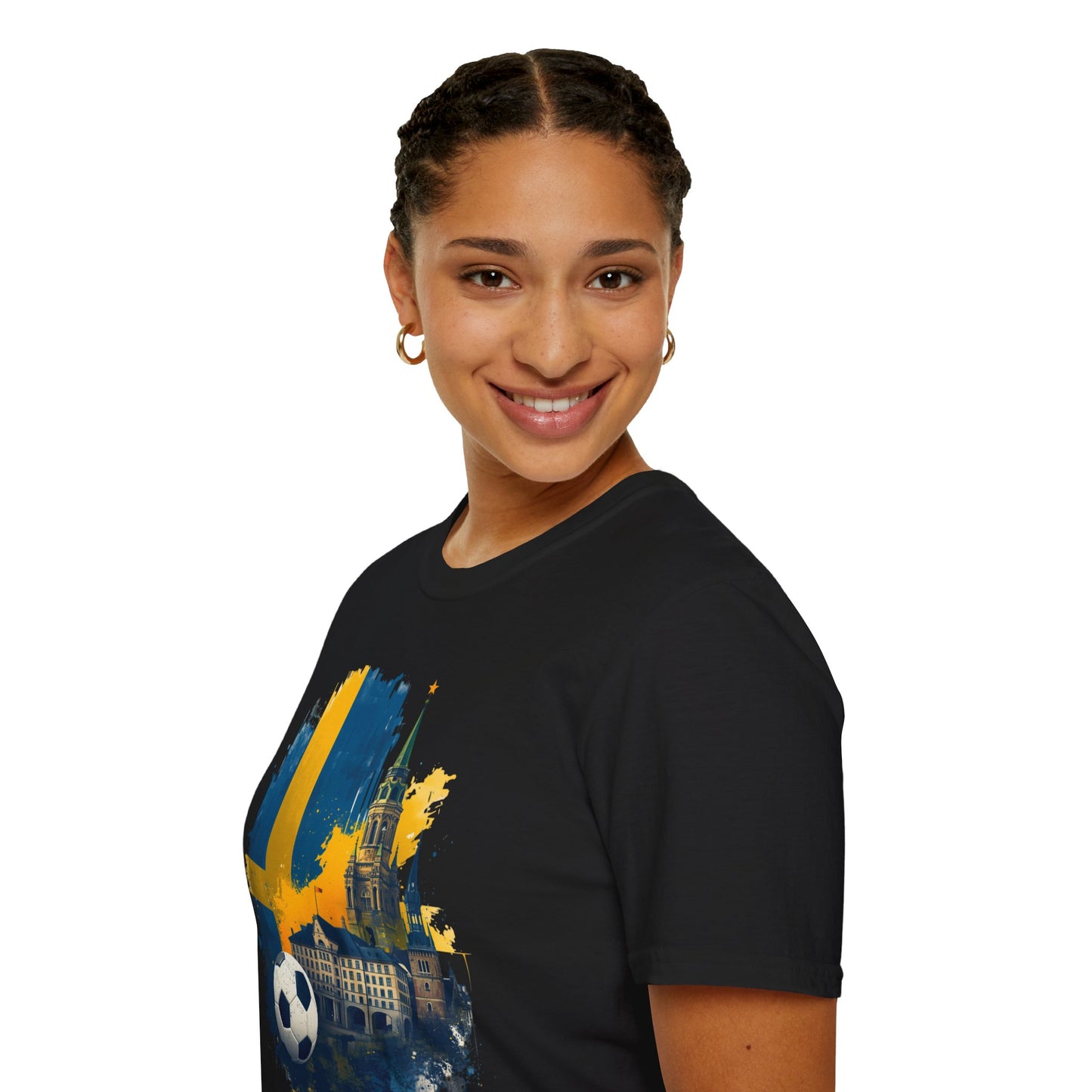 Sweden Football Skyline T‑Shirt — Swedish Flag Soccer Graphic Tee