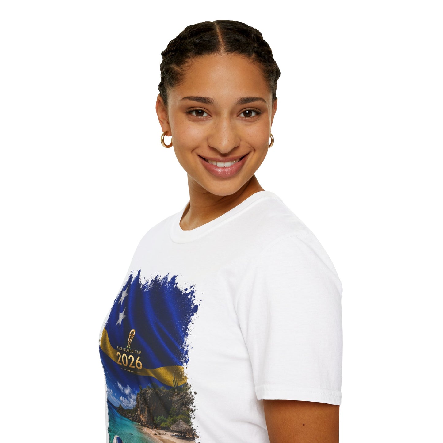 Curaçao Football Flag Beach Graphic T-Shirt Cinematic Caribbean Soccer Tee