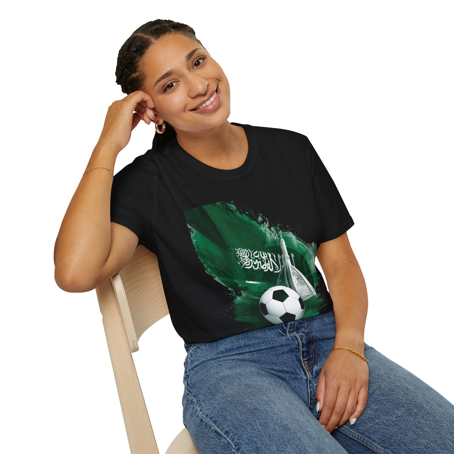 Soccer Saudi Arabia T-Shirt — Green Brushstroke Flag Design Tee