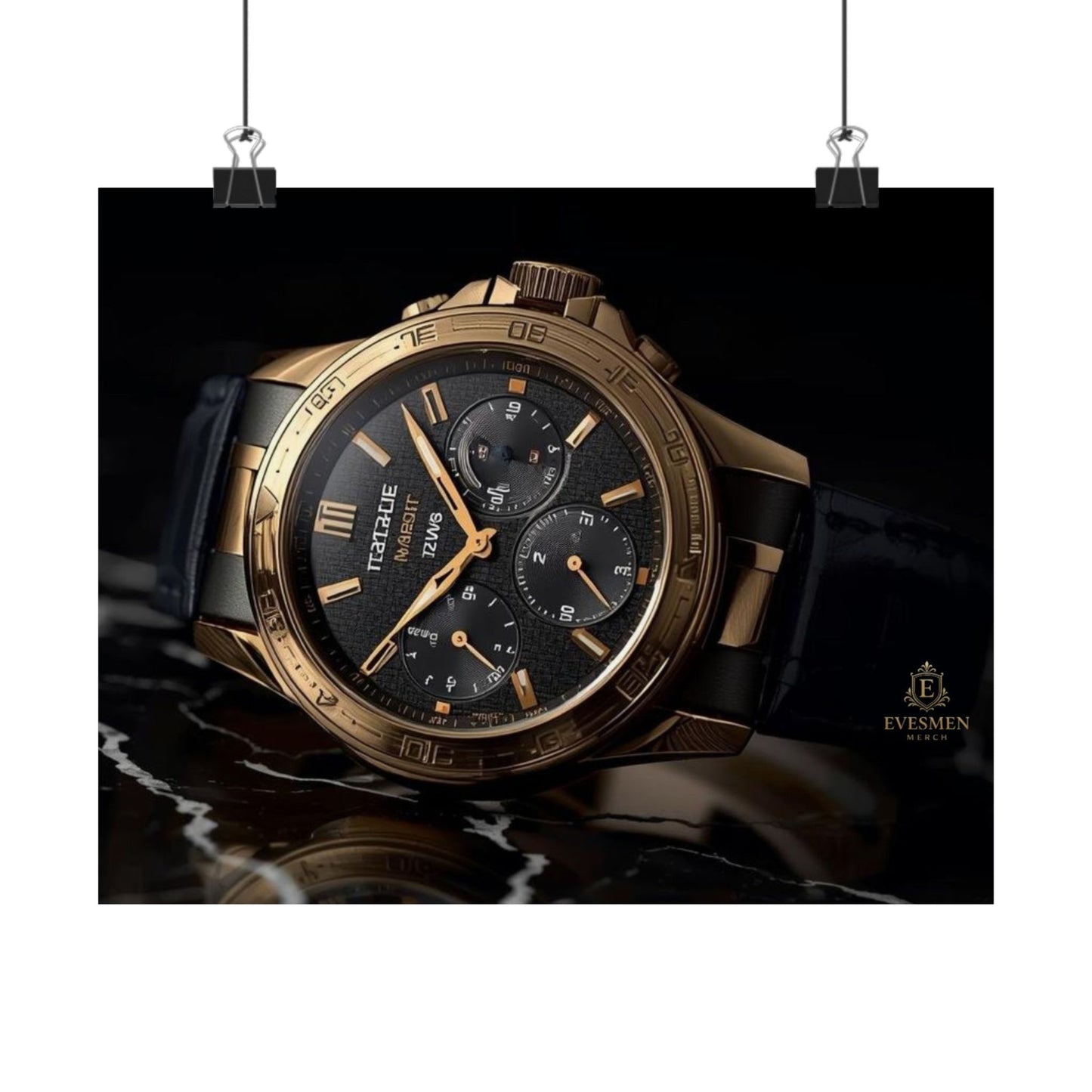 Luxury watch with gold and black design on a dark background