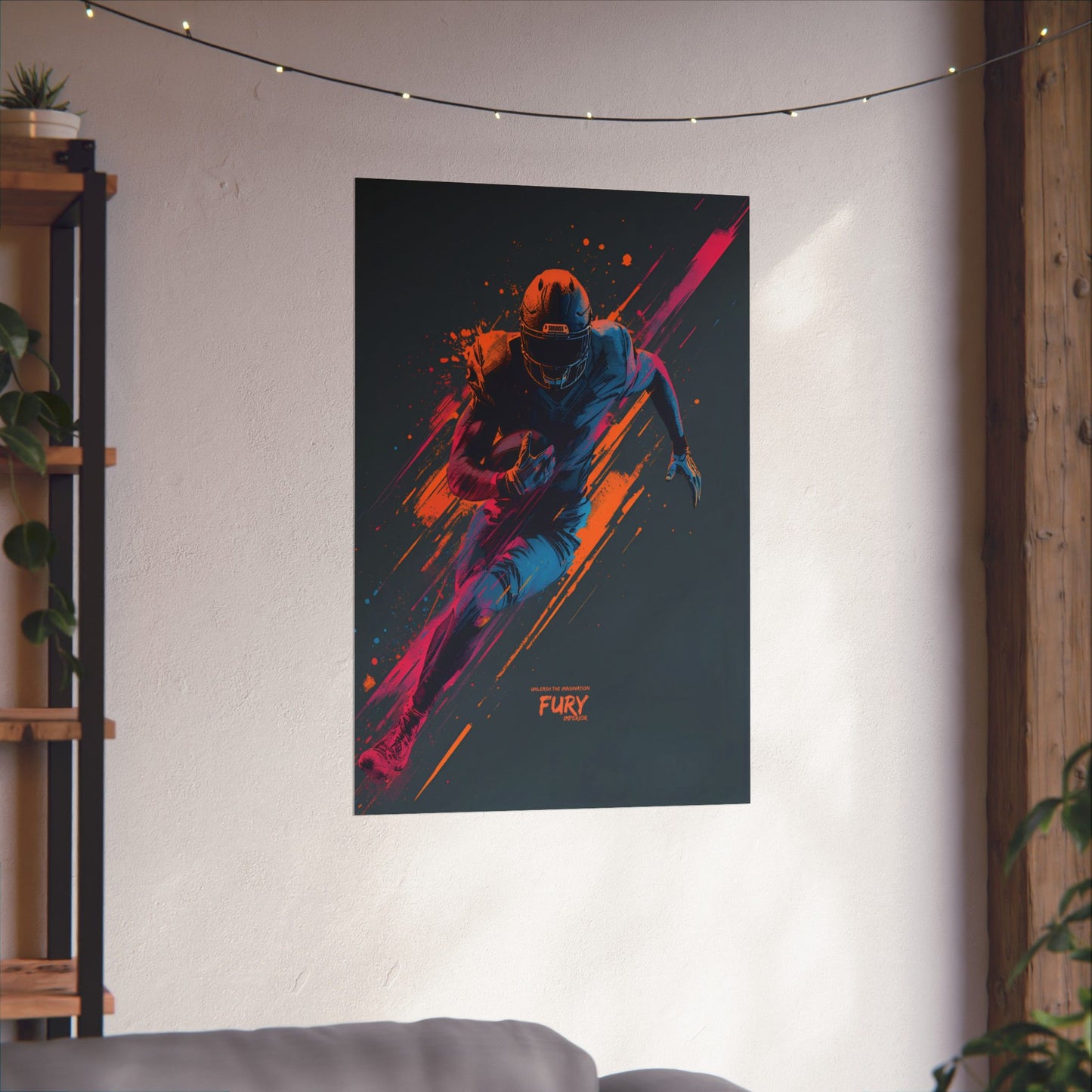 “Fury” Football Wall Art Poster | Neon Grunge Running Back Matte Print