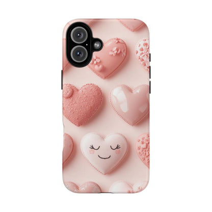 Phone Case — Pink 3D Hearts Cute Valentine Protective Cover