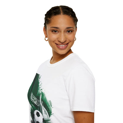Soccer Saudi Arabia T-Shirt — Green Brushstroke Flag Design Tee