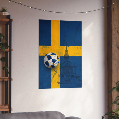 Sweden Flag Soccer Poster — Matte Vertical Line-Art Architecture Wall Art