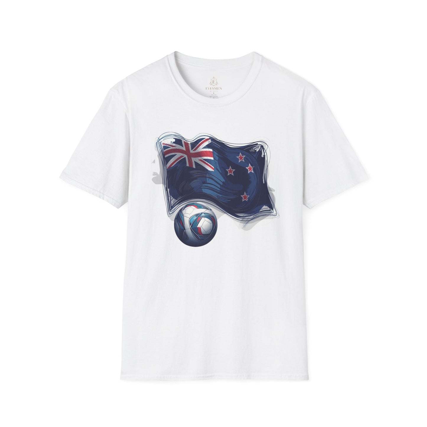 New Zealand Football Flag Sketch Tee All Whites Soccer Graphic T-Shirt