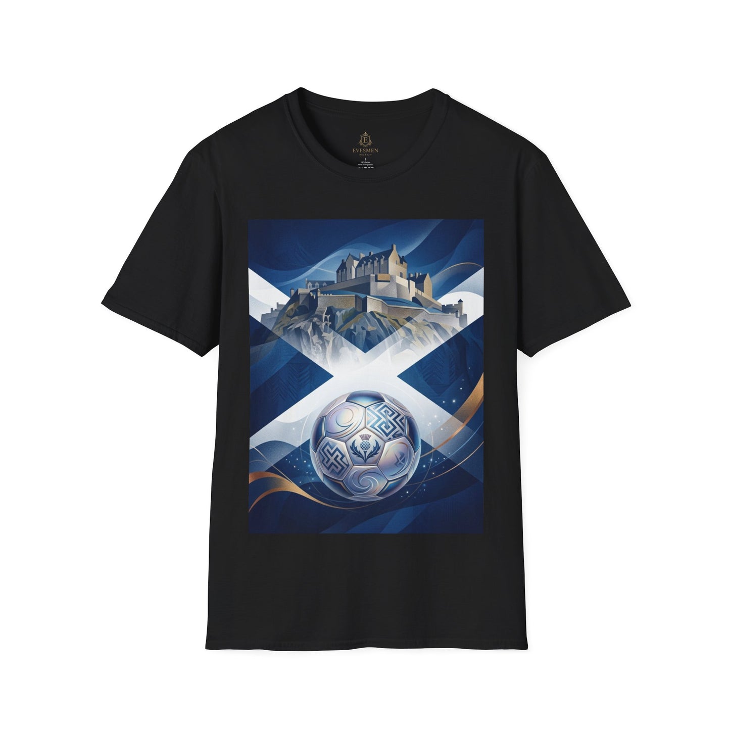 Scotland Soccer Crest T-Shirt — Saltire, Castle & Football Graphic Tee
