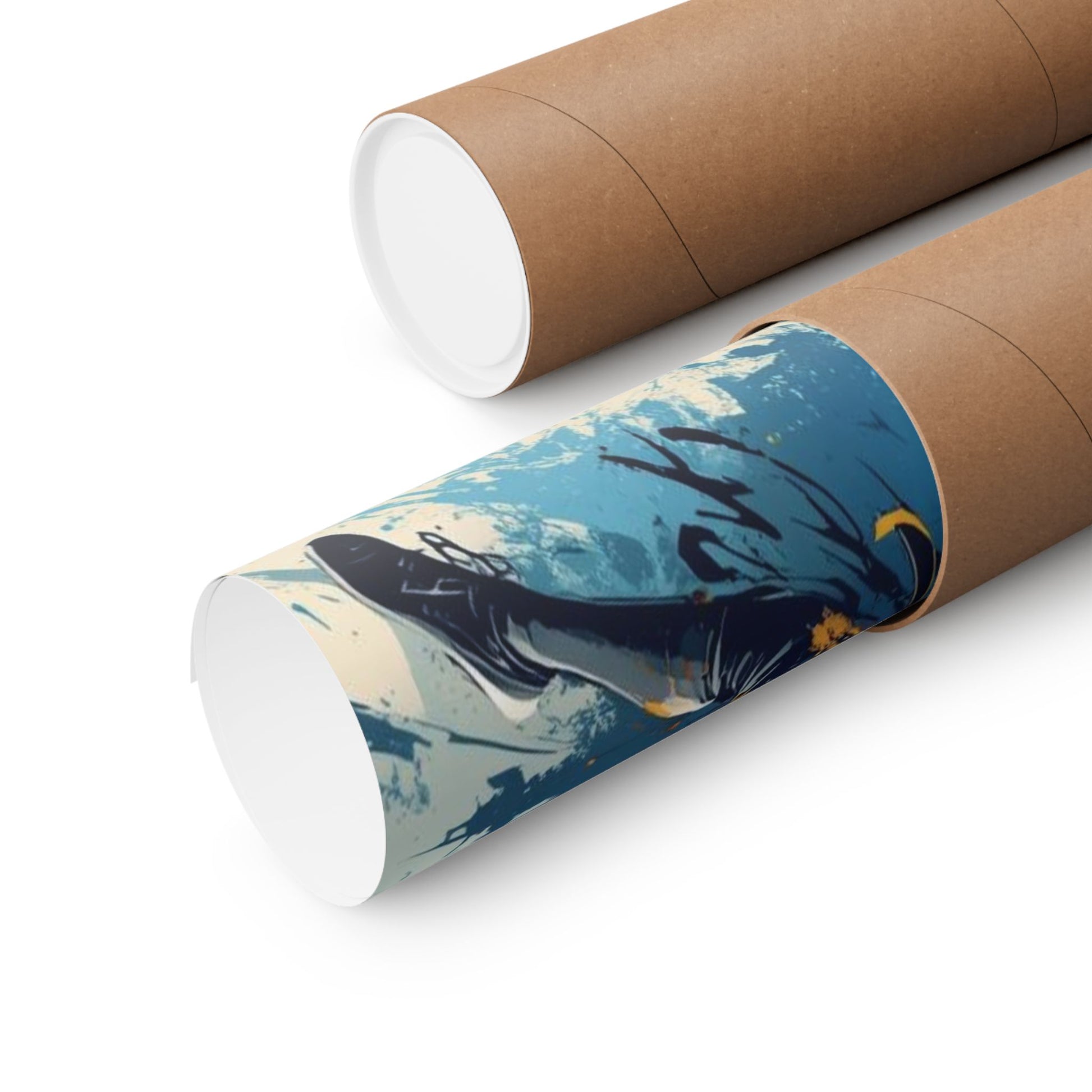 Roll of paper with a whale design on a white background