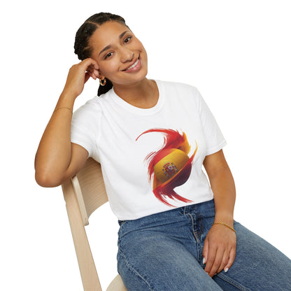 Spain Football Flag Vortex T-Shirt La Roja Soccer Brushstroke Design Tee