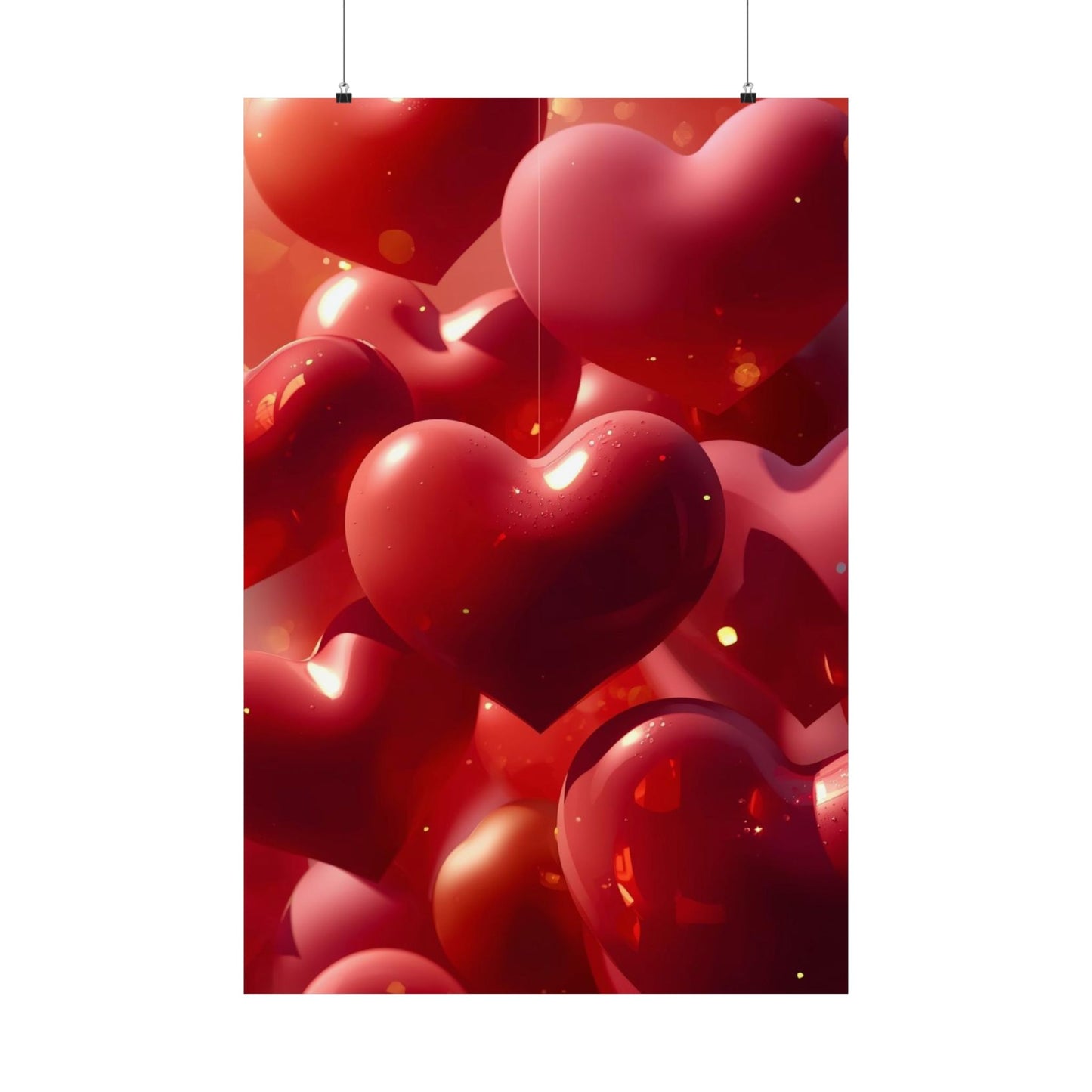Valentine Hearts Matte Poster — Red 3D Heart Wall Art (Vertical)