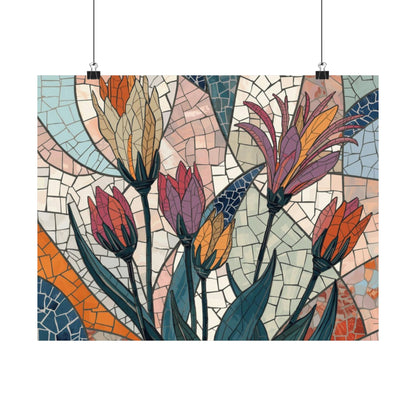 Botanical Mosaic Poster – Matte Horizontal Vintage Floral Print