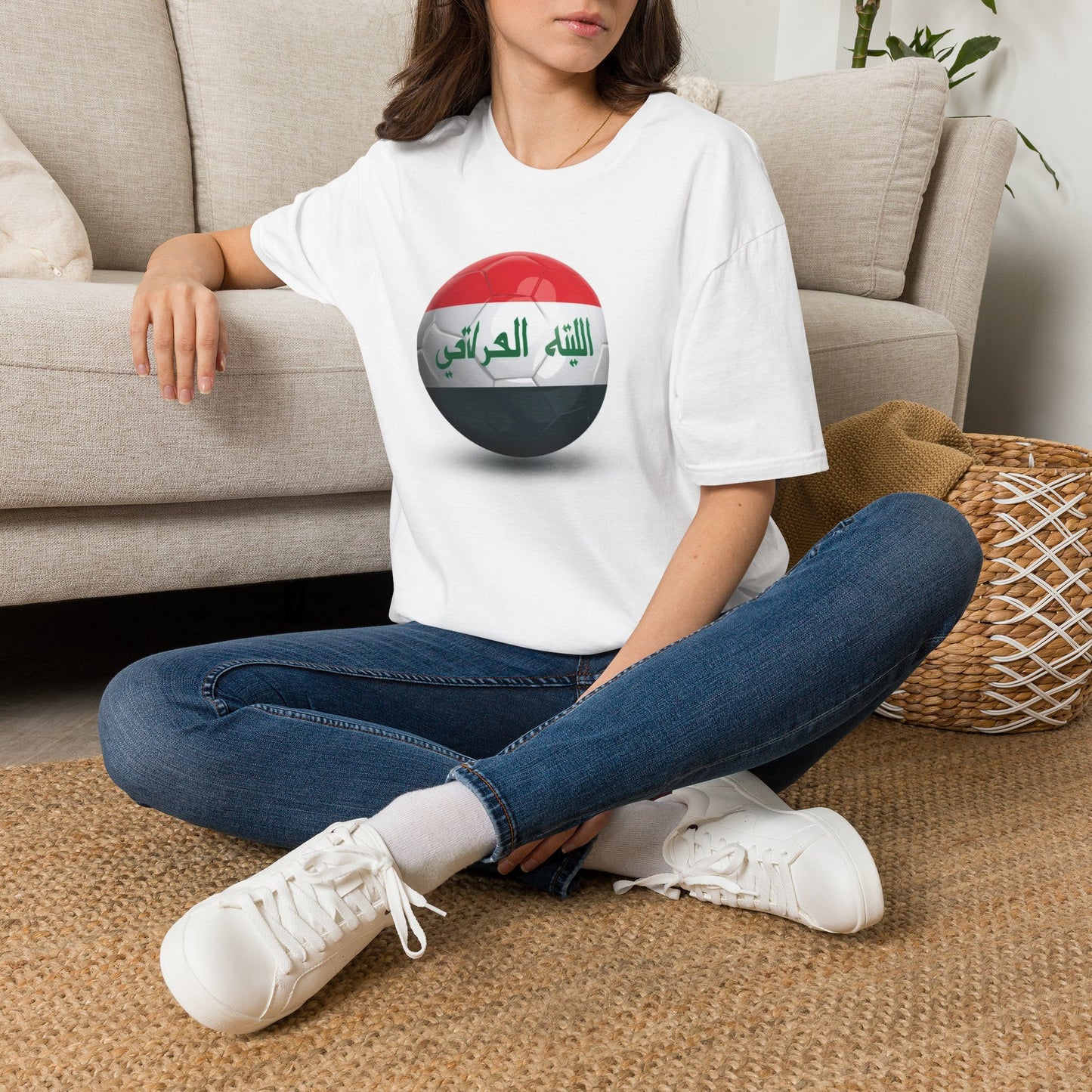 Iraq Flag Soccer Graphic T-Shirt Lions of Mesopotamia Football Tee