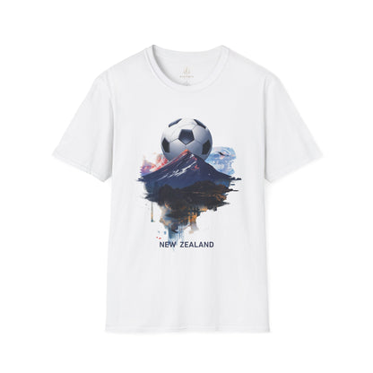 New Zealand Football Mountain T-Shirt — Majestic Landscape Soccer Design Tee