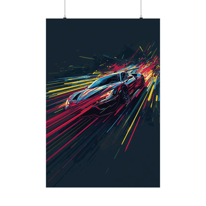 Abstract poster of a racing car on a dark background