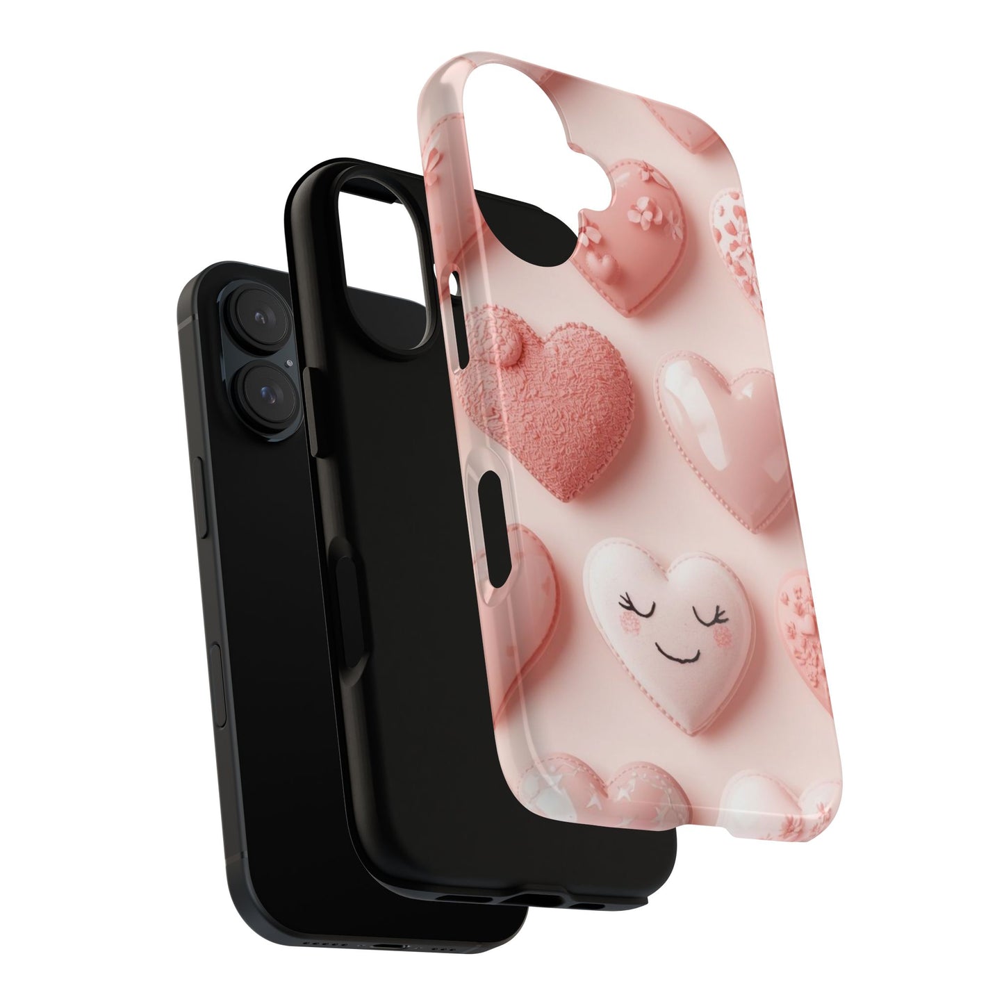 Phone Case — Pink 3D Hearts Cute Valentine Protective Cover