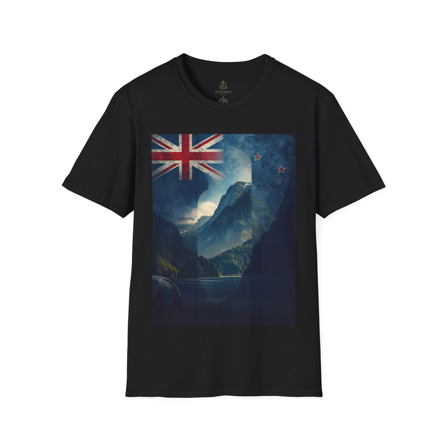 New Zealand Flag Mountain T-Shirt Cinematic Landscape Soccer Graphic Tee