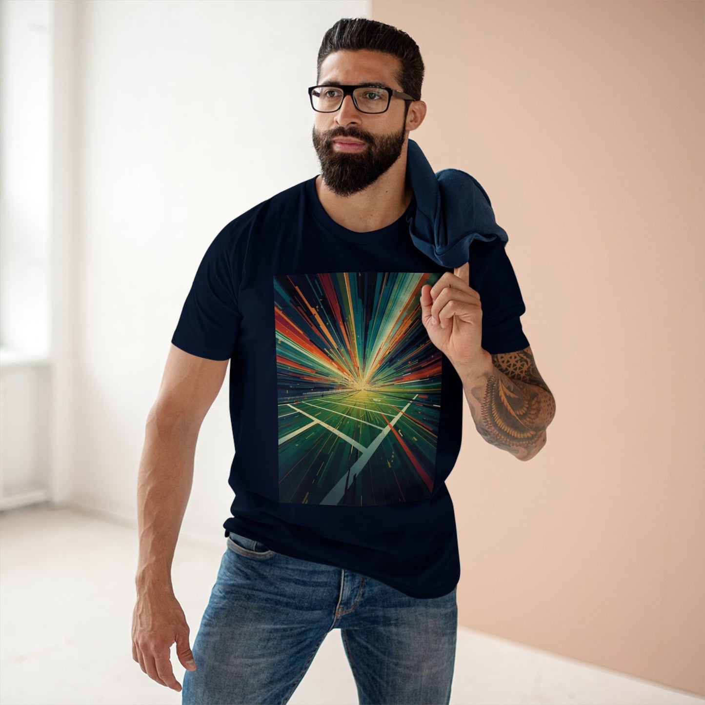 Abstract Light Burst Tee Football Field Graphic T-Shirt