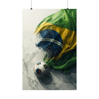 Brazil Flag Soccer Poster — Matte Vertical Football Wall Art Print