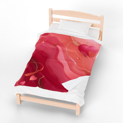 Velveteen Plush Blanket — Romantic Pink Hearts Swirl Throw (Valentine's Day Gift)
