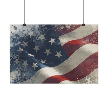 American flag with a distressed texture on a white background