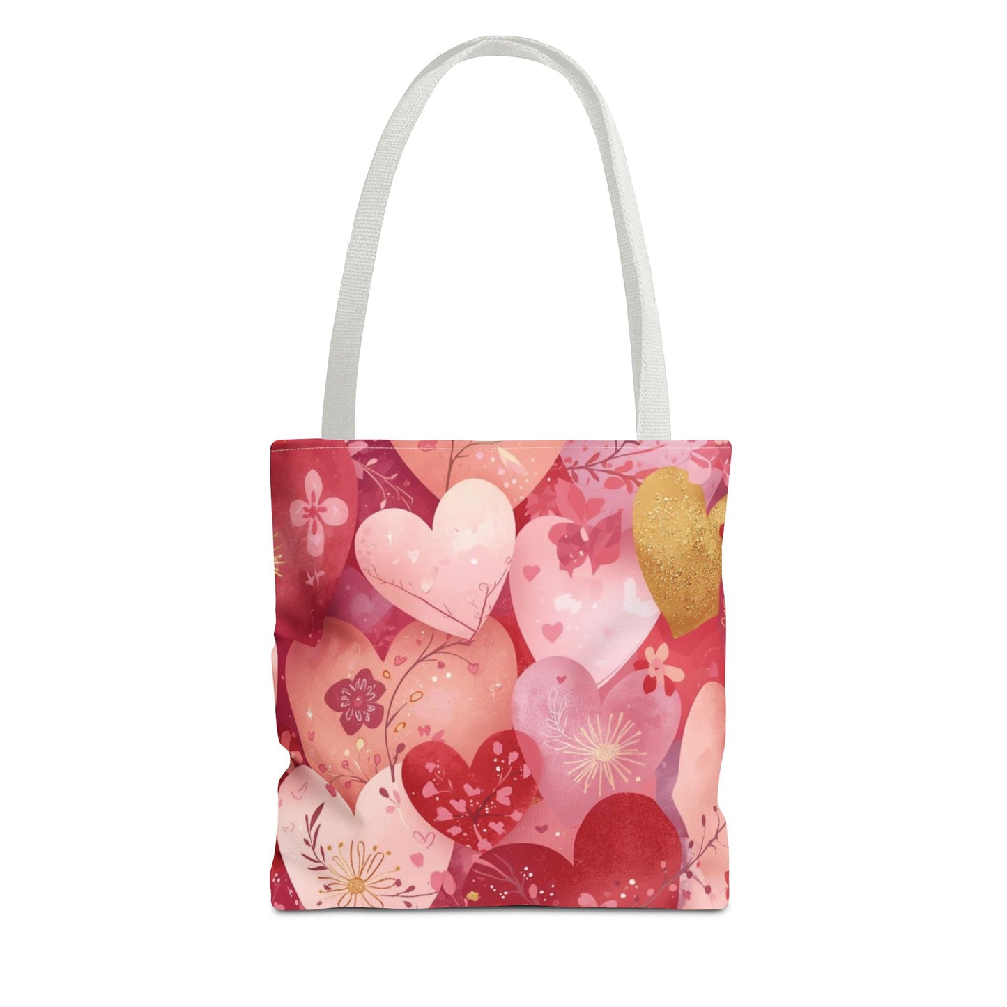 Heart Pattern Tote Bag — Pink Floral Valentine All-Over Print