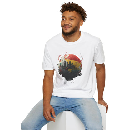 Ghana Soccer Ball with Accra Skyline and Flag Drips T-shirt Fan Tee