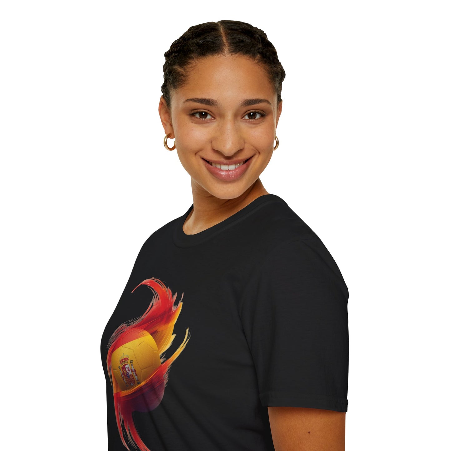 Spain Football Flag Vortex T-Shirt La Roja Soccer Brushstroke Design Tee