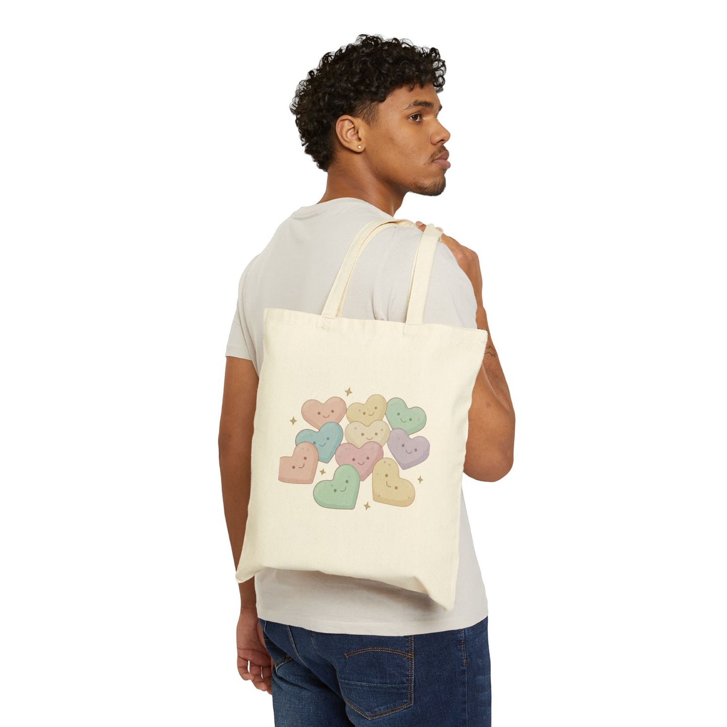 Valentine Tote Bag — Pastel Heart Buttons Cute Canvas Tote