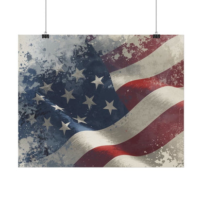 Vintage-style American flag with a distressed texture on a white background