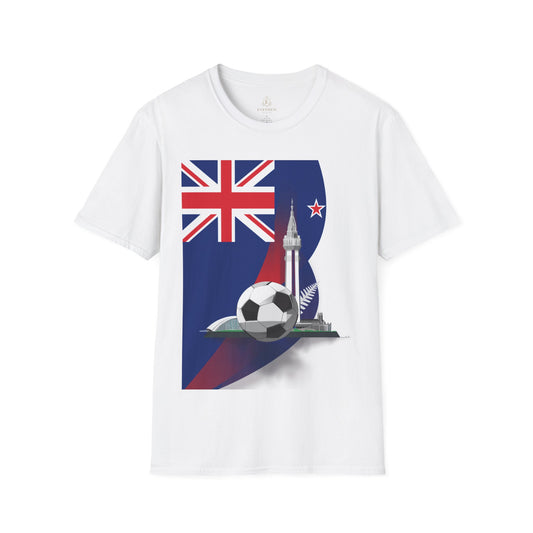 New Zealand Soccer T-Shirt – Kiwi Flag with Sky Tower Tee