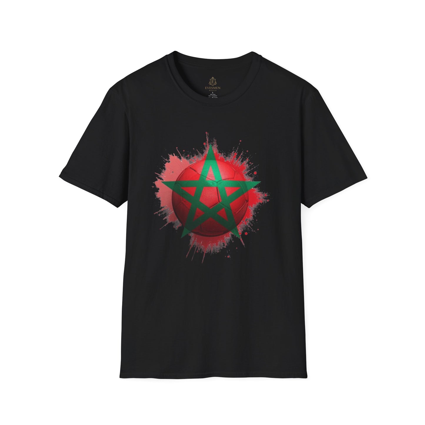 Morocco Football Flag Graphic T-Shirt – Moroccan Star Soccer Ball Design Tee