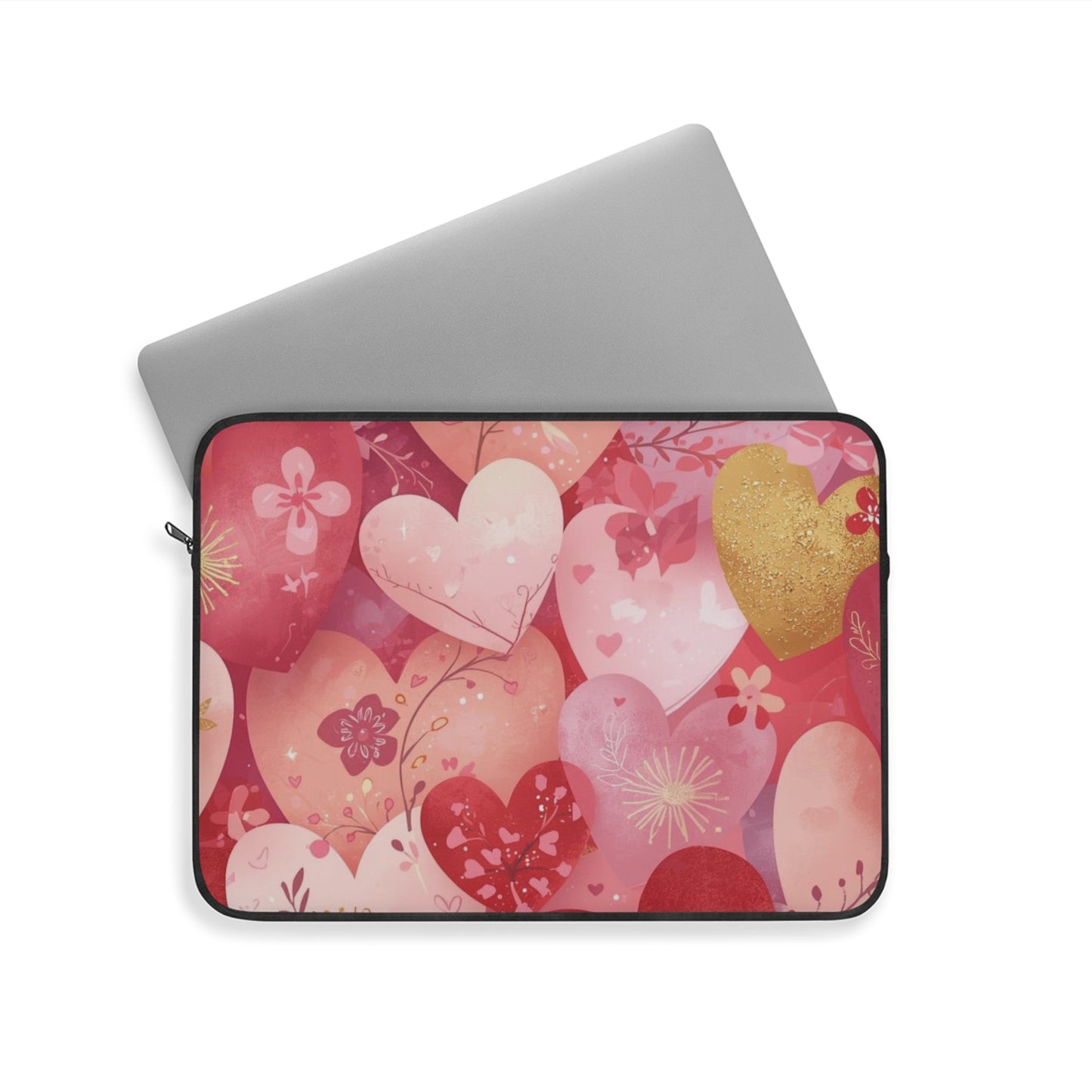 Valentine Heart Pattern Laptop Sleeve — Pink Floral Love Computer Case
