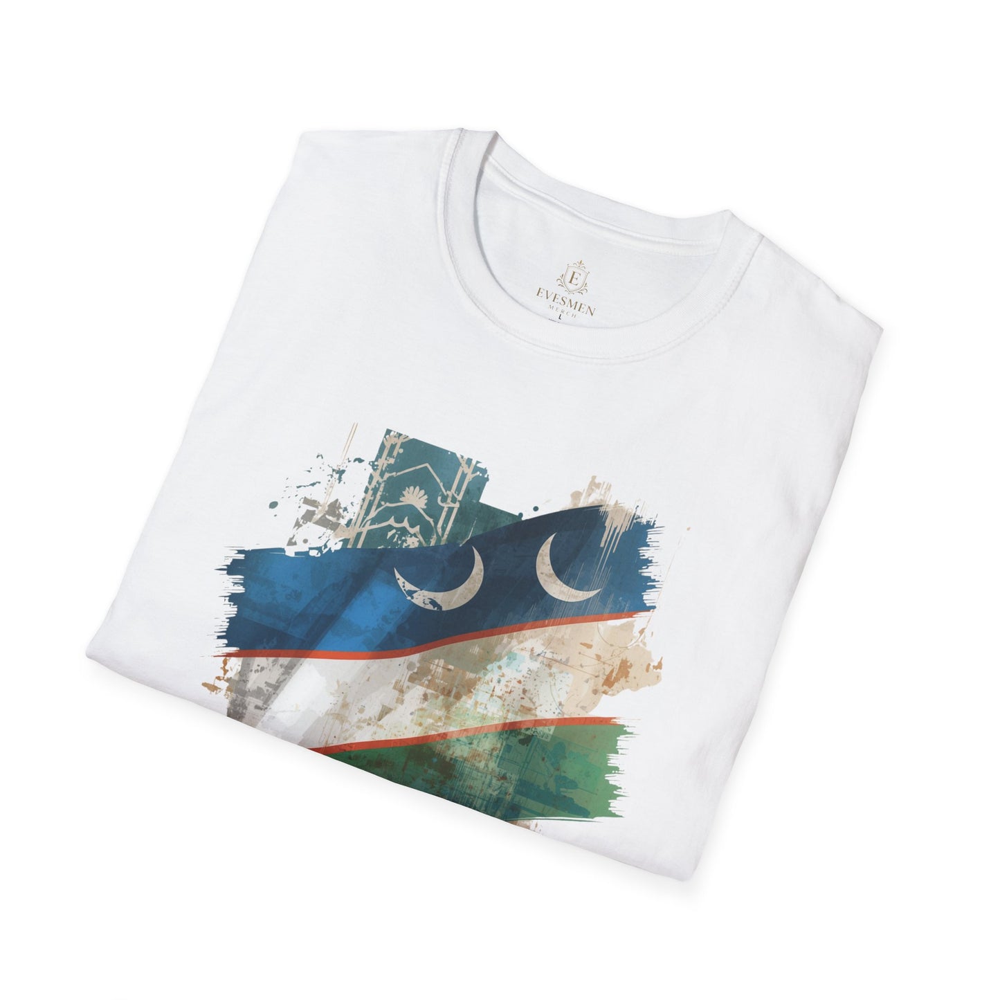 Uzbekistan Flag Soccer T-Shirt — Crescent Emblem & Landmark Design Tee
