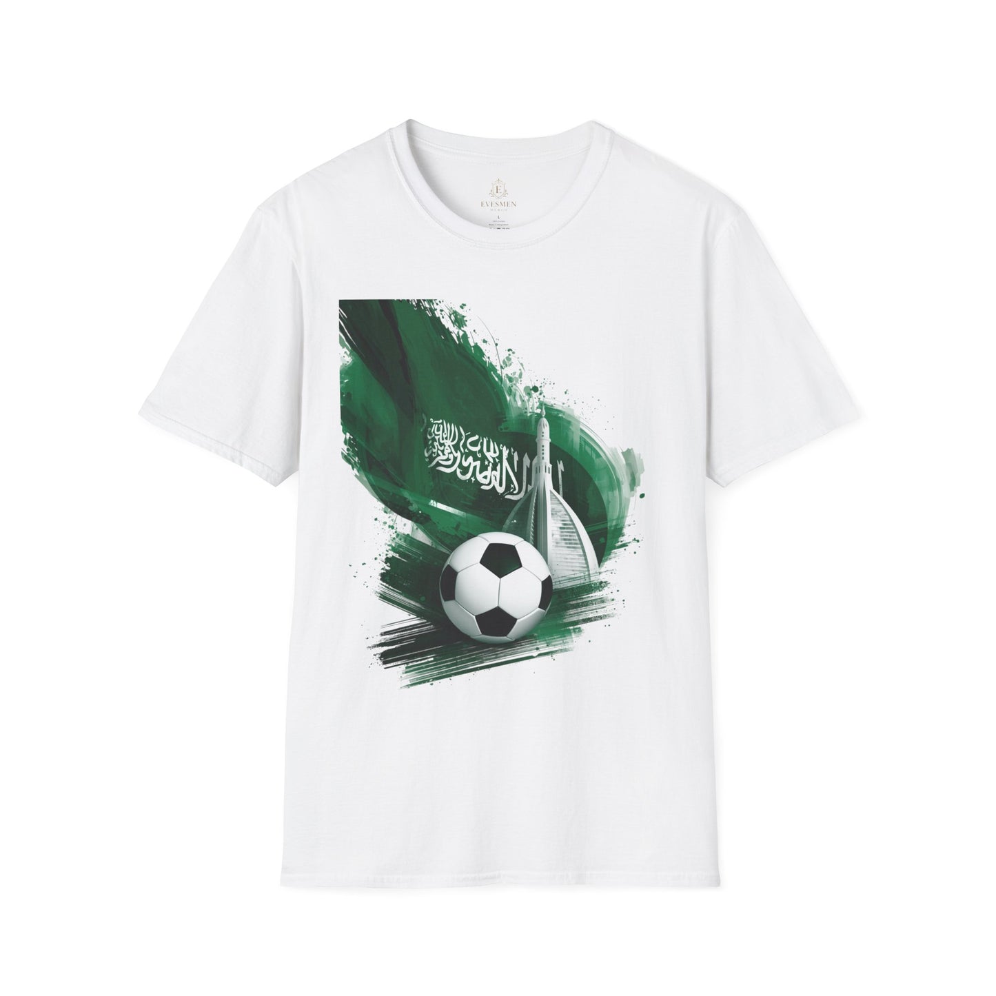 Soccer Saudi Arabia T-Shirt — Green Brushstroke Flag Design Tee