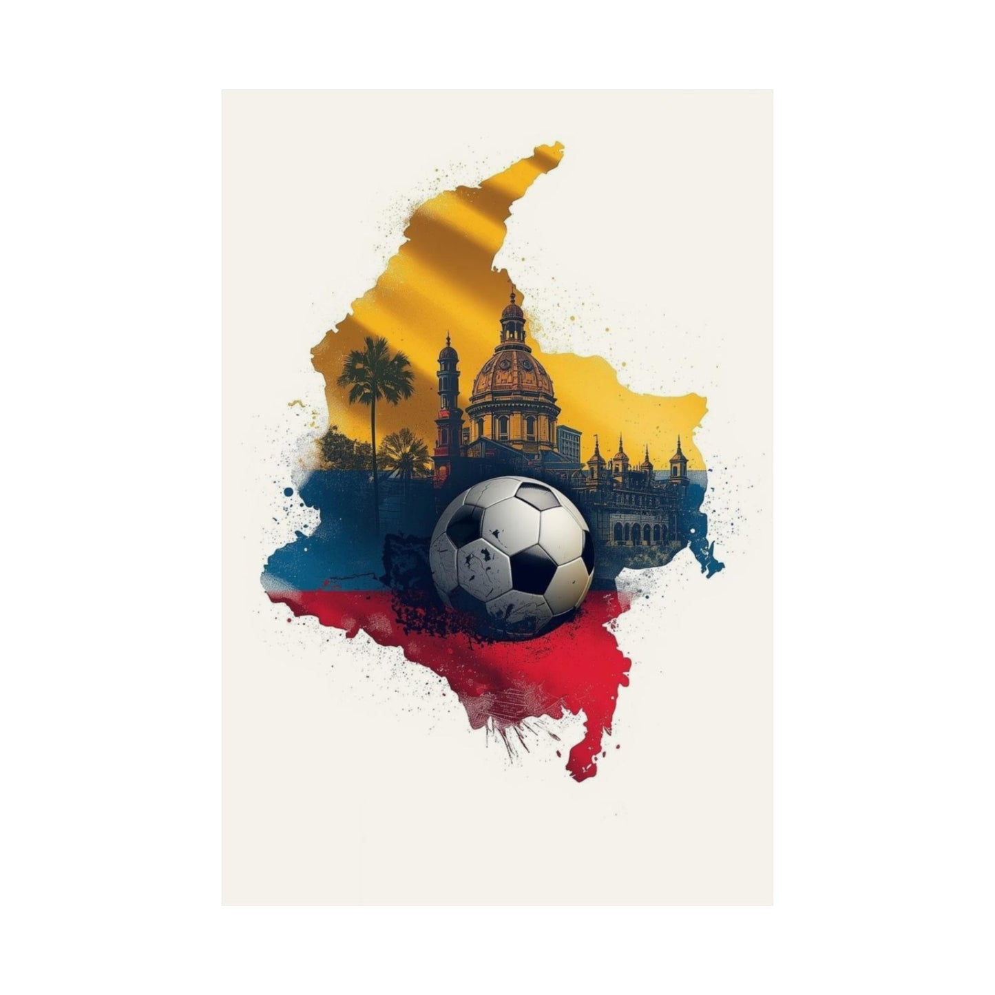 Colombia Flag Map Soccer Poster — Matte Cathedral Vintage Soccer Art