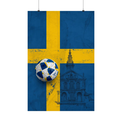 Sweden Flag Soccer Poster — Matte Vertical Line-Art Architecture Wall Art