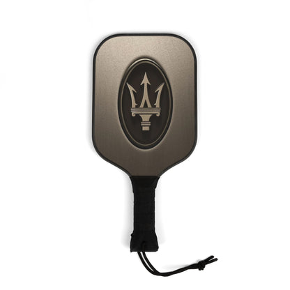 Pickleball paddle with a logo on a white background