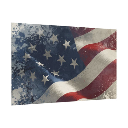 Vintage-style American flag with a distressed texture on a white background