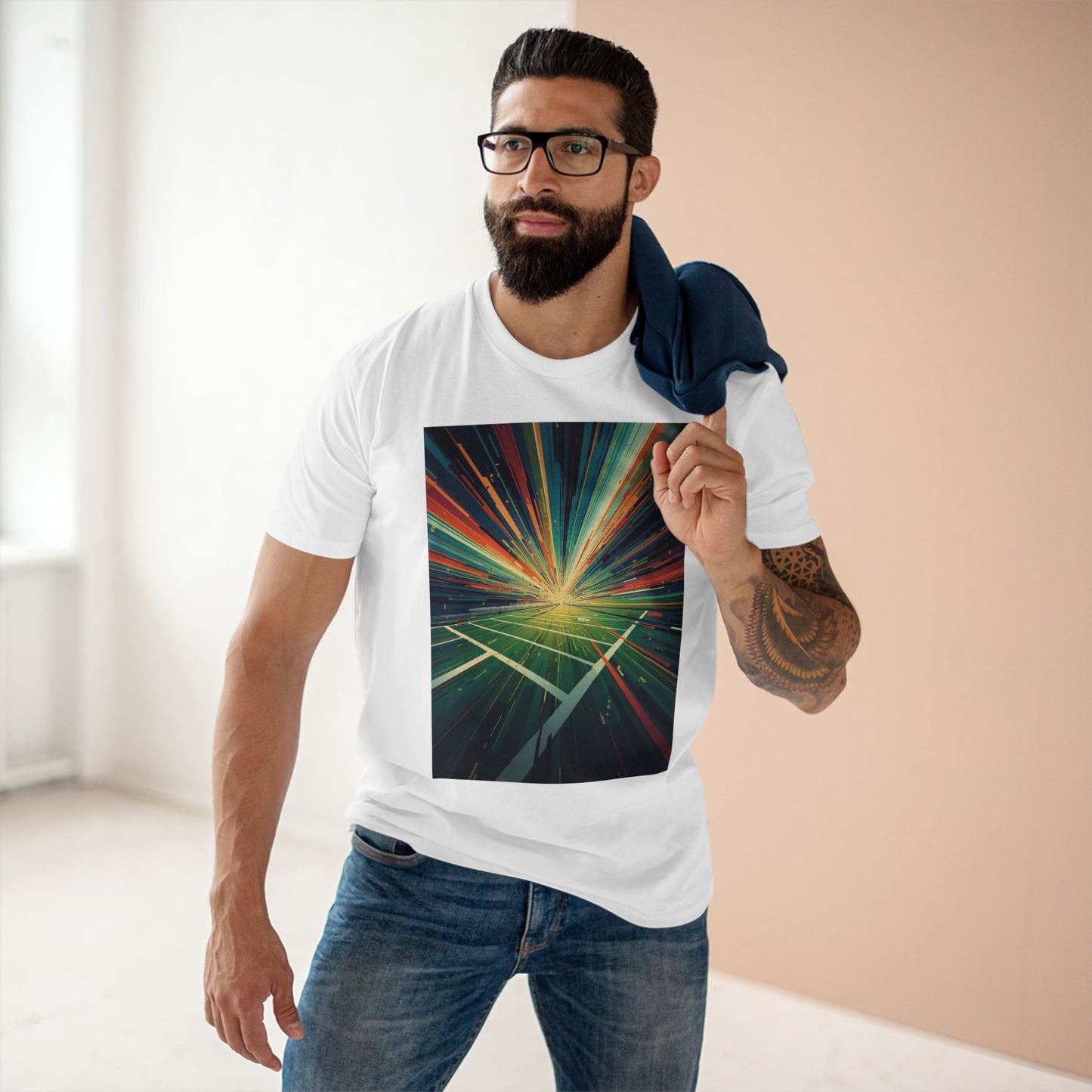 Abstract Light Burst Tee Football Field Graphic T-Shirt