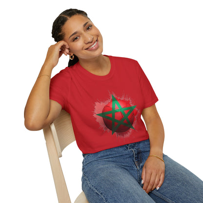 Morocco Football Flag Graphic T-Shirt – Moroccan Star Soccer Ball Design Tee