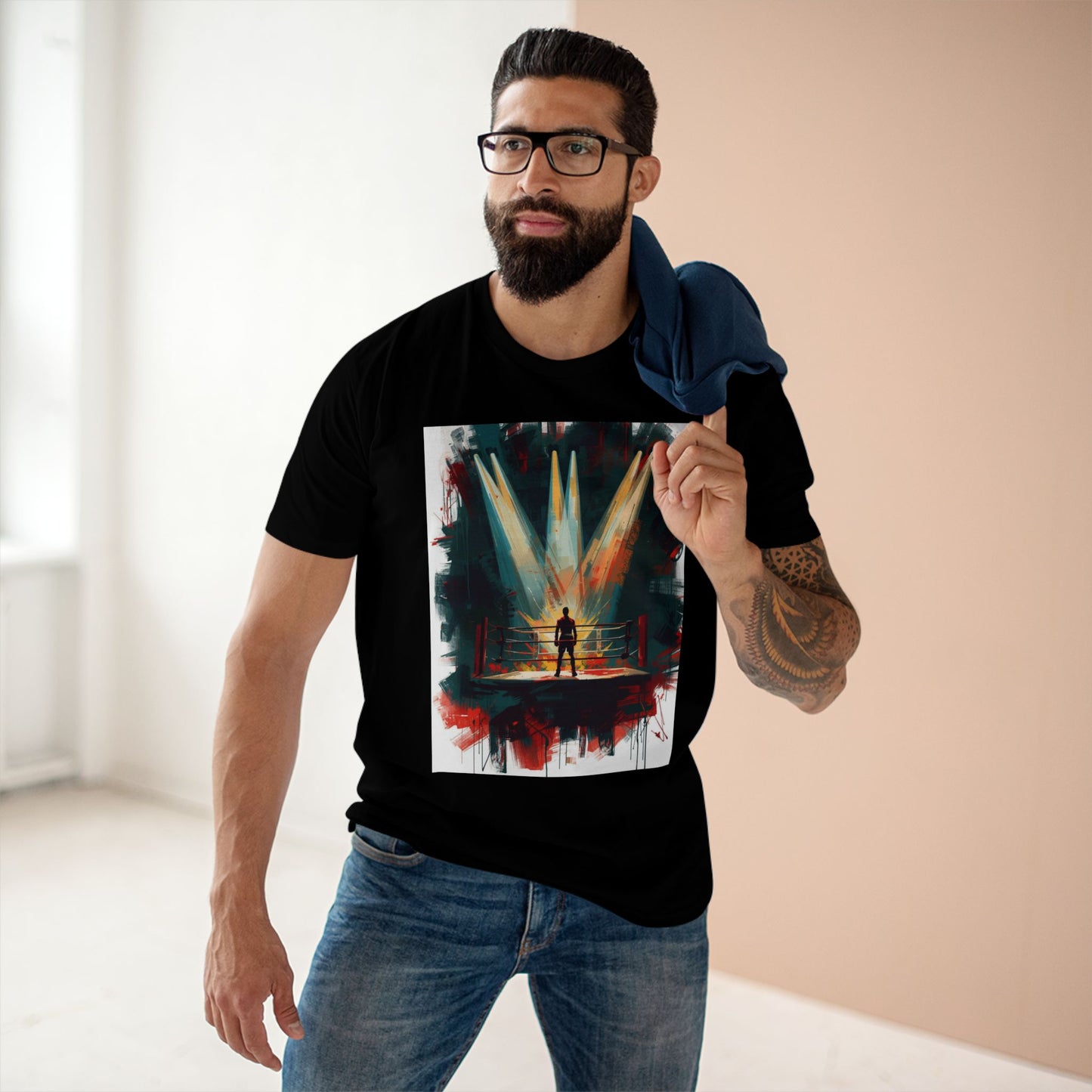 Boxing Ring Spotlight T‑Shirt Retro Fighter Art Tee