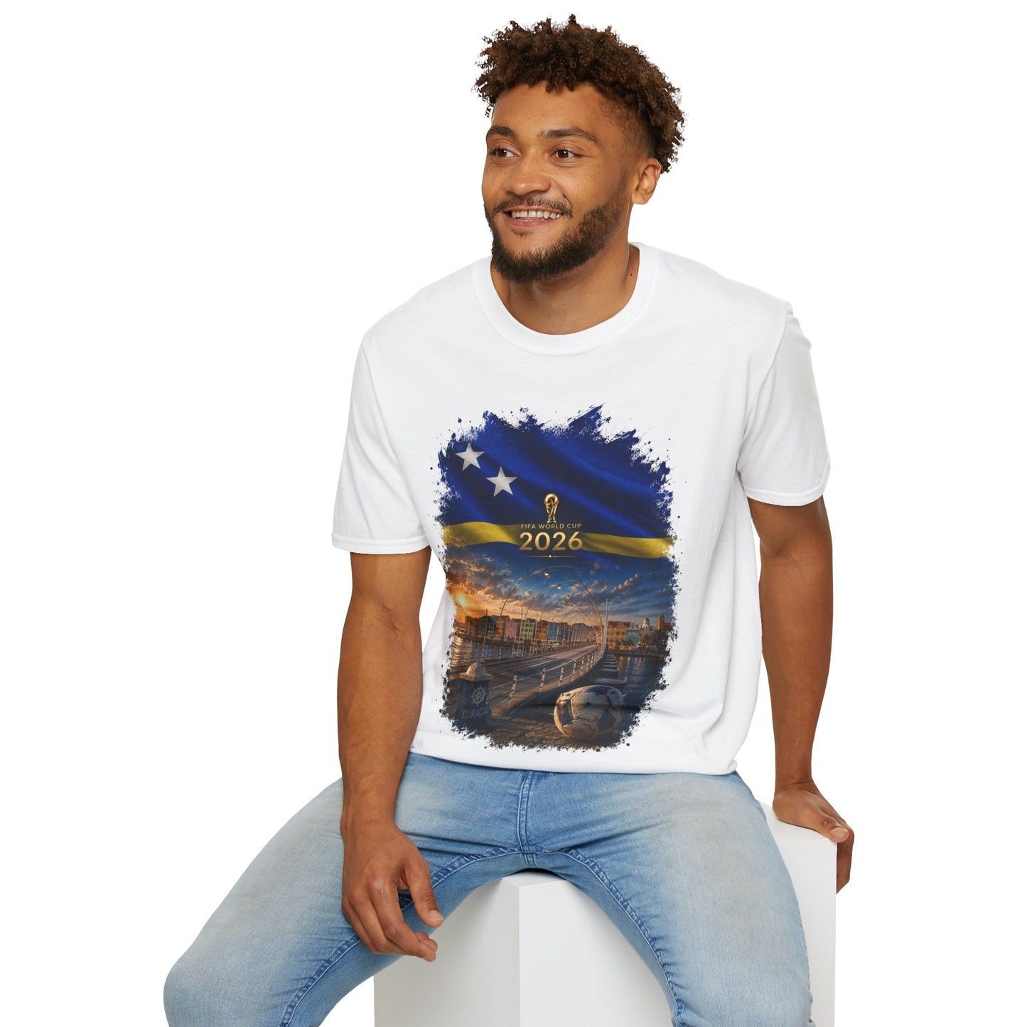 Curaçao Football Flag Handelskade T‑Shirt Cinematic Caribbean Soccer Tee