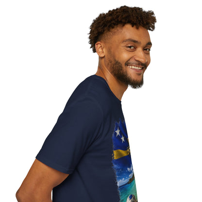 Curaçao Football Flag Beach Graphic T-Shirt Cinematic Caribbean Soccer Tee