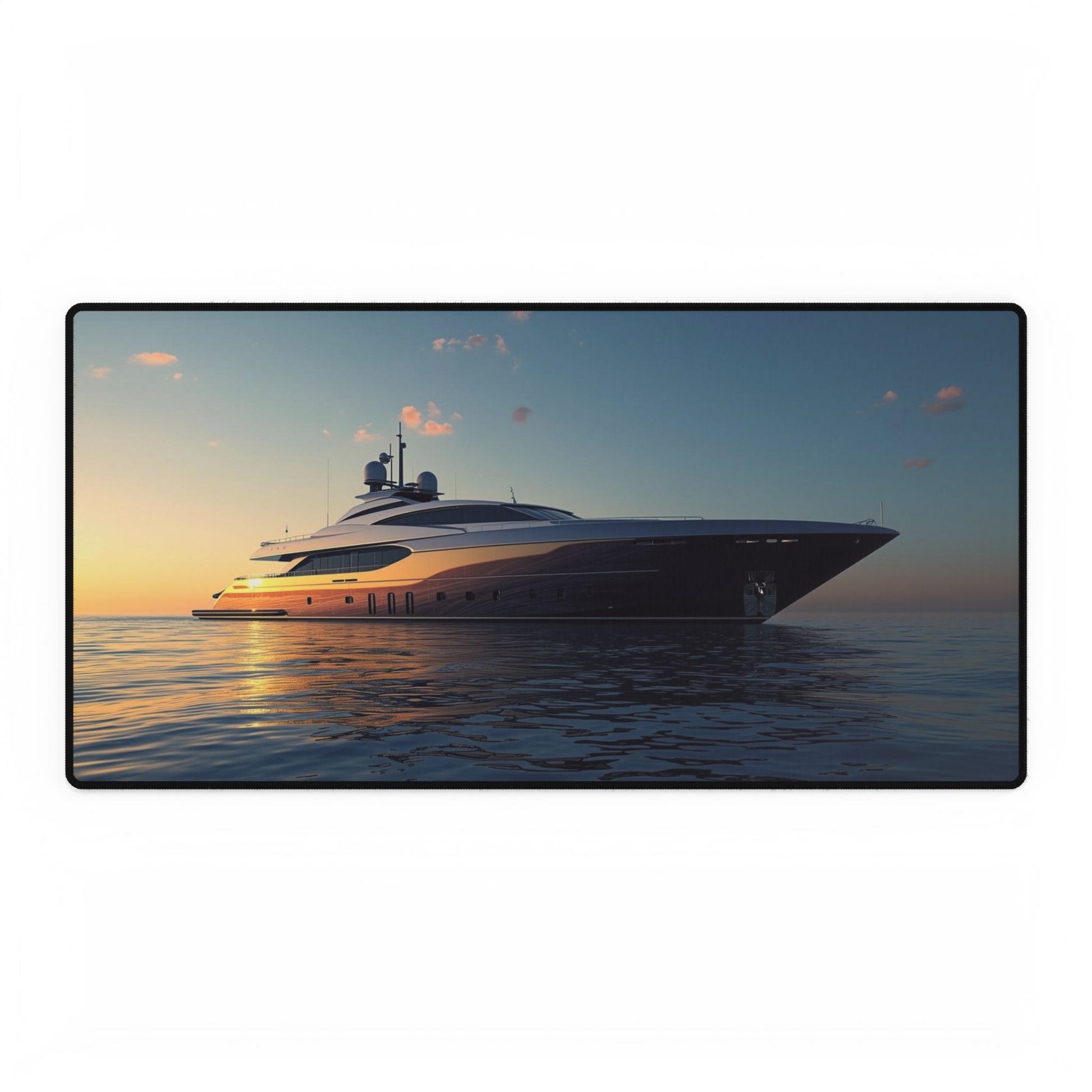 Mouse pad with Luxury yacht on the water with a sunset sky design