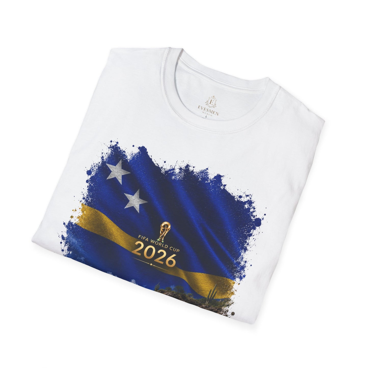 Curaçao Football Flag Beach Graphic T-Shirt Cinematic Caribbean Soccer Tee