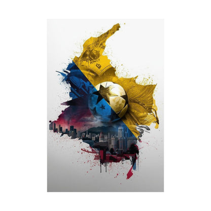Colombian Map Tricolor Flag Football and Urban Skyline Matte Art Poster