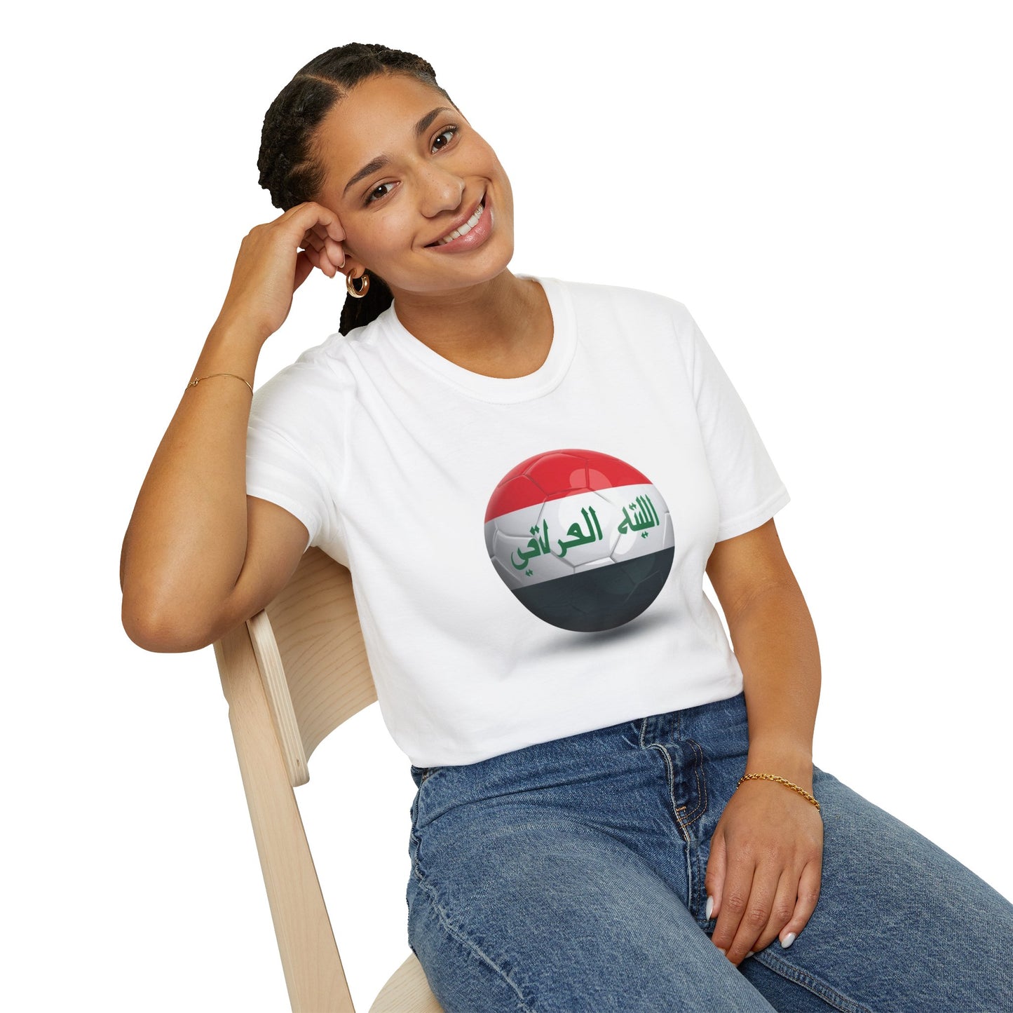 Iraq Flag Soccer Graphic T-Shirt Lions of Mesopotamia Football Tee