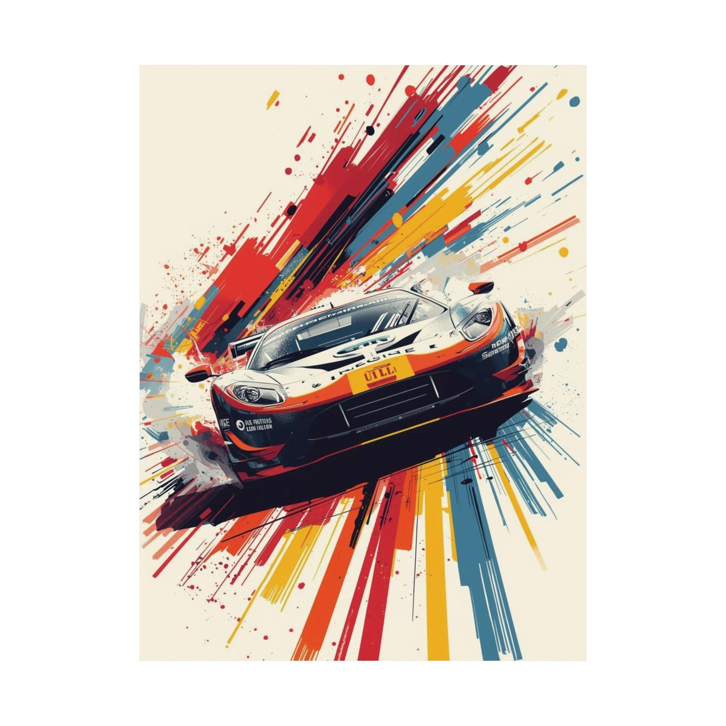 Colorful abstract design with a racing car in the center