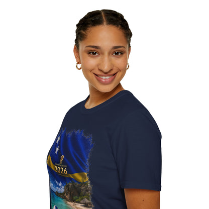 Curaçao Football Flag Beach Graphic T-Shirt Cinematic Caribbean Soccer Tee