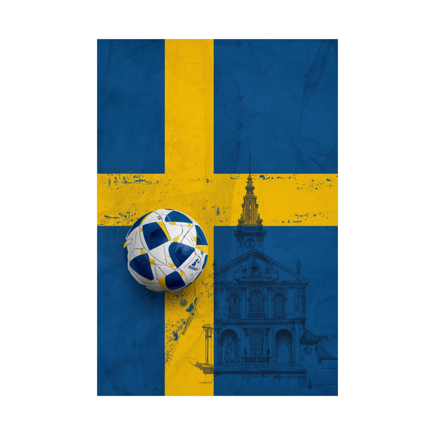 Sweden Flag Soccer Poster — Matte Vertical Line-Art Architecture Wall Art
